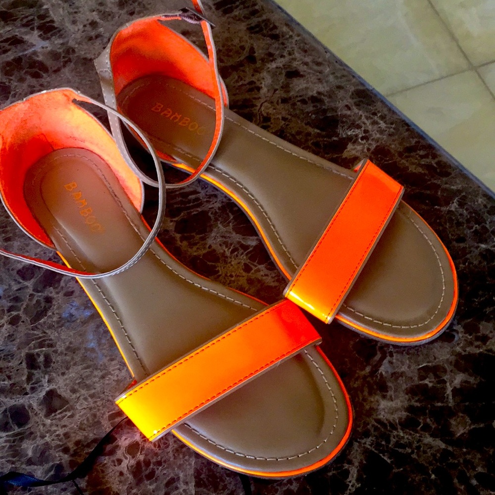 Bamboo sandals, bright orange and beige, size 8